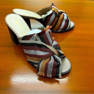 Nine West Byron Striped Bow Accent Block Heel Sandals Women’s Size 10